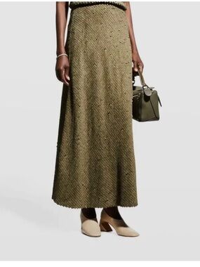 Lafayette 148 New York Women's Green Nelya Suede Sequin Long Skirt